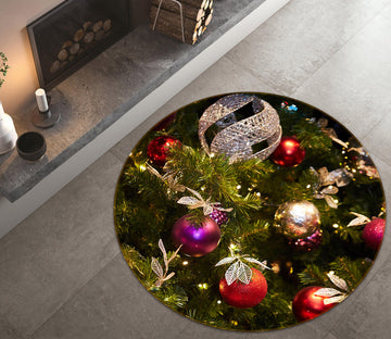 3D Red Ball Pendant 56065 Christmas Round Non Slip Rug Mat Xmas