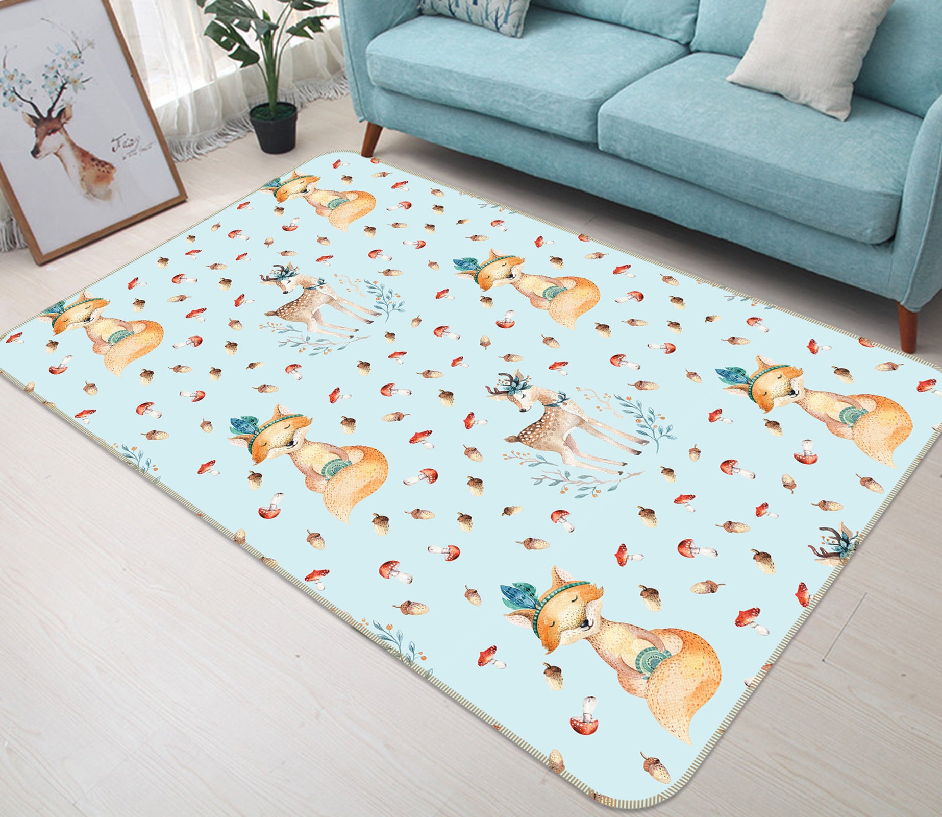 3D Fox Spotted Deer 128 Uta Naumann Rug Non Slip Rug Mat