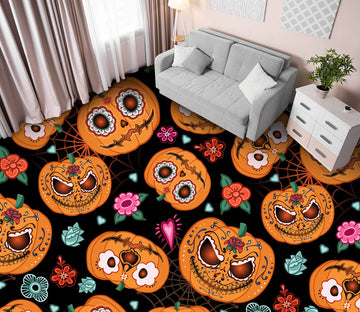 3D Emoji Pumpkin 013 Floor Mural  Self-Adhesive Sticker Bathroom Non-slip Waterproof Flooring Murals