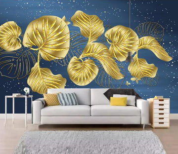 3D Golden Leaves WC2314 Wall Murals