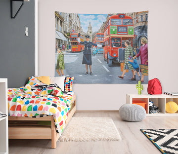 3D Street Red Bus 112108 Trevor Mitchell Tapestry Hanging Cloth Hang