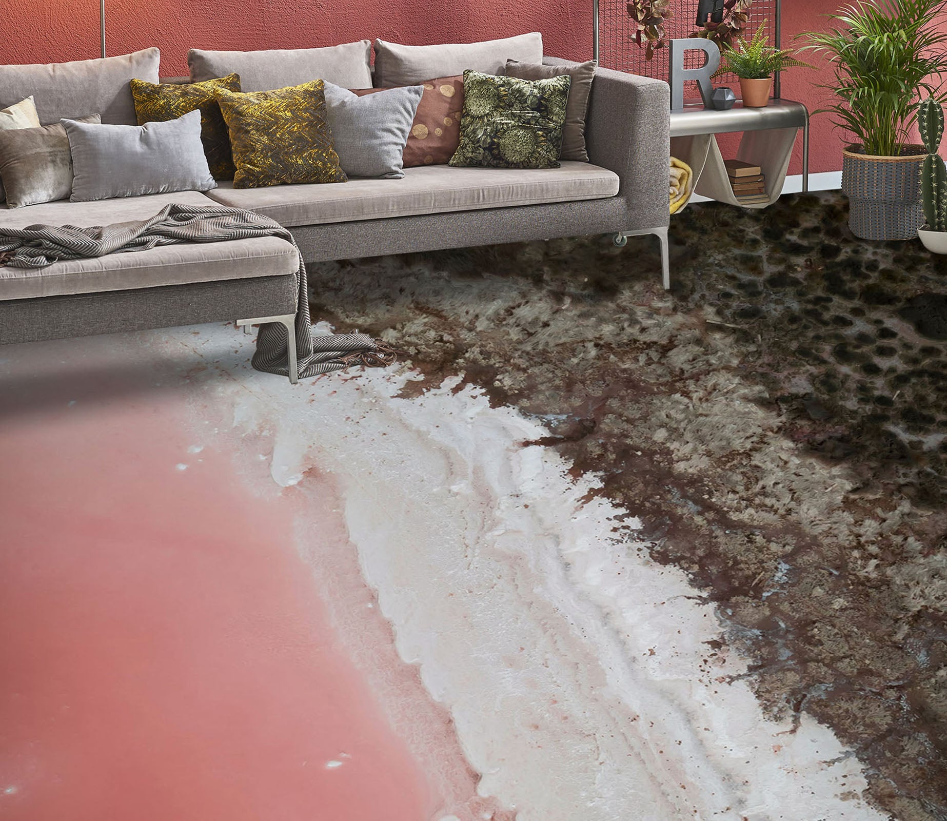 3D Deep Pink Sea 900 Floor Mural  Wallpaper Murals Rug & Mat Print Epoxy waterproof bath floor
