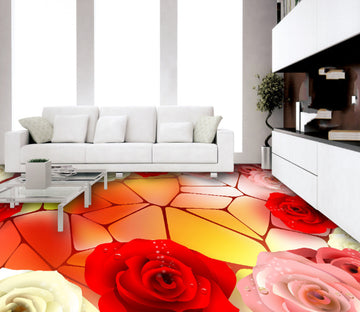 3D Tricolor Rose 400 Floor Mural  Wallpaper Murals Rug & Mat Print Epoxy waterproof bath floor