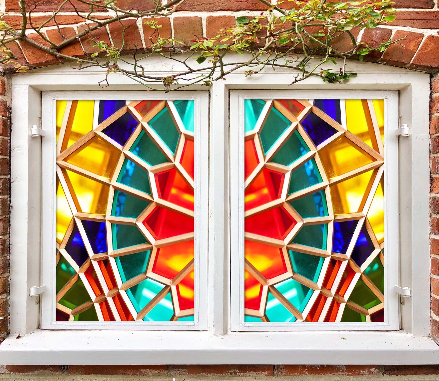 3D Golden Floral Pattern 261 Window Film Print Sticker Cling Stained Glass UV Block