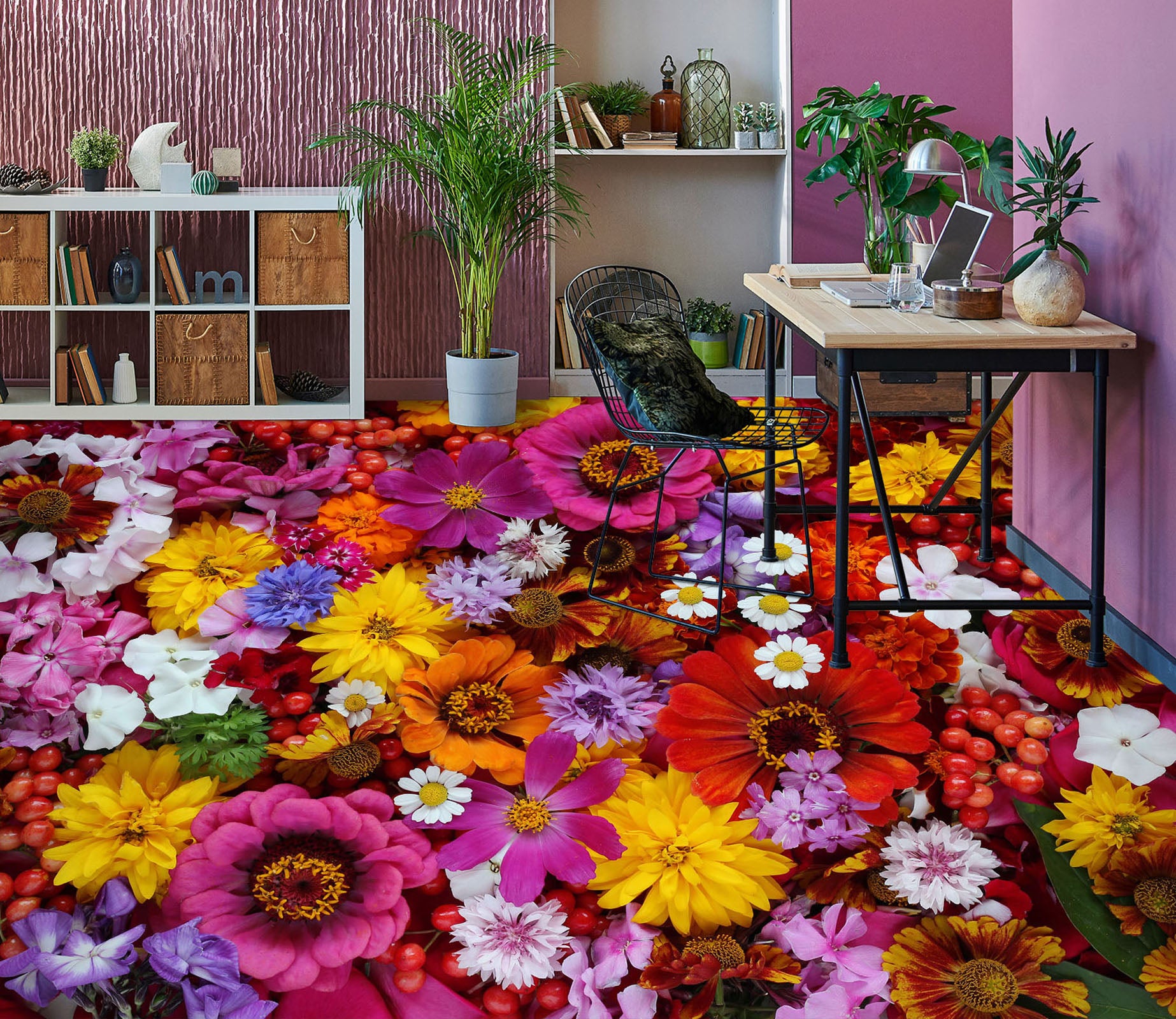 3D Pretty Pink Flowers 073 Floor Mural  Wallpaper Murals Rug & Mat Print Epoxy waterproof bath floor