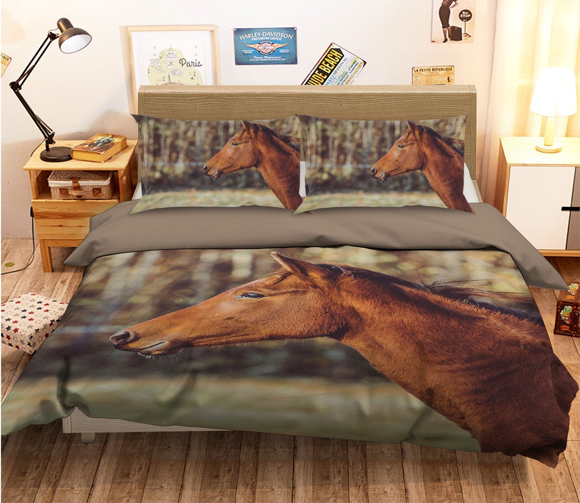 3D Forest Horse 1907 Bed Pillowcases Quilt Quiet Covers AJ Creativity Home 