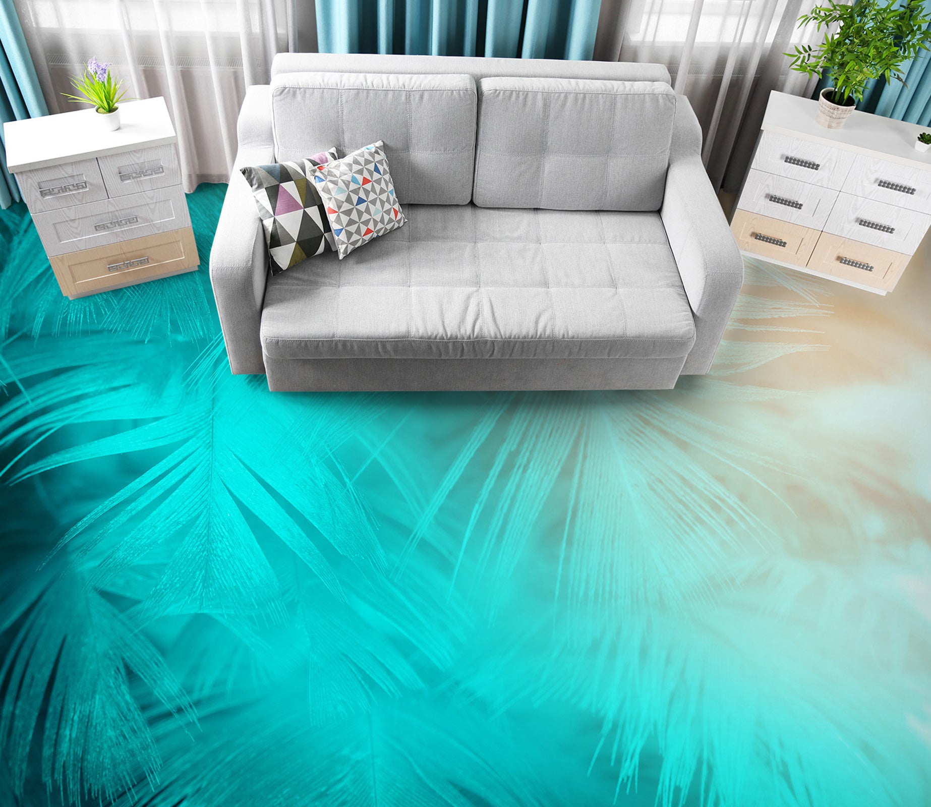 3D Dreamy Green Feathers 1116 Floor Mural  Wallpaper Murals Self-Adhesive Removable Print Epoxy