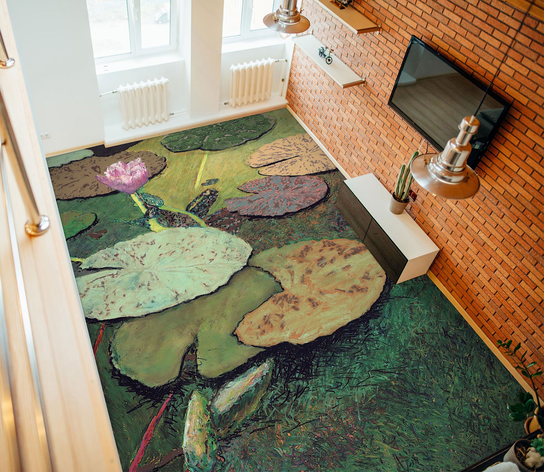 3D Lotus Leaf Pattern 96117 Allan P. Friedlander Floor Mural  Wallpaper Murals Self-Adhesive Removable Print Epoxy