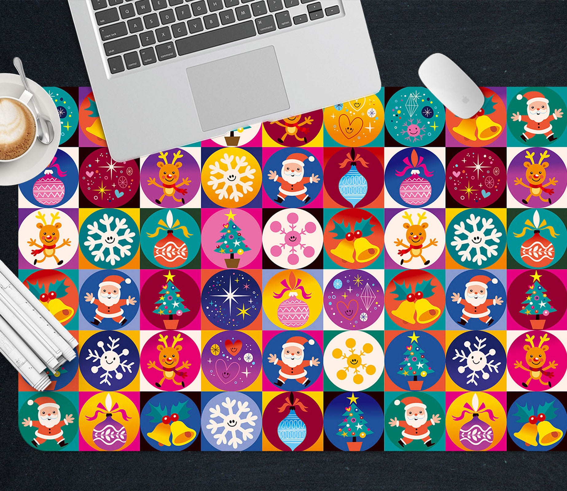 3D Color Circle Snowflake Bell 53188 Christmas Desk Mat Xmas