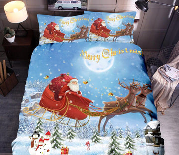 3D Santa Deer Sleigh 32066 Christmas Quilt Duvet Cover Xmas Bed Pillowcases