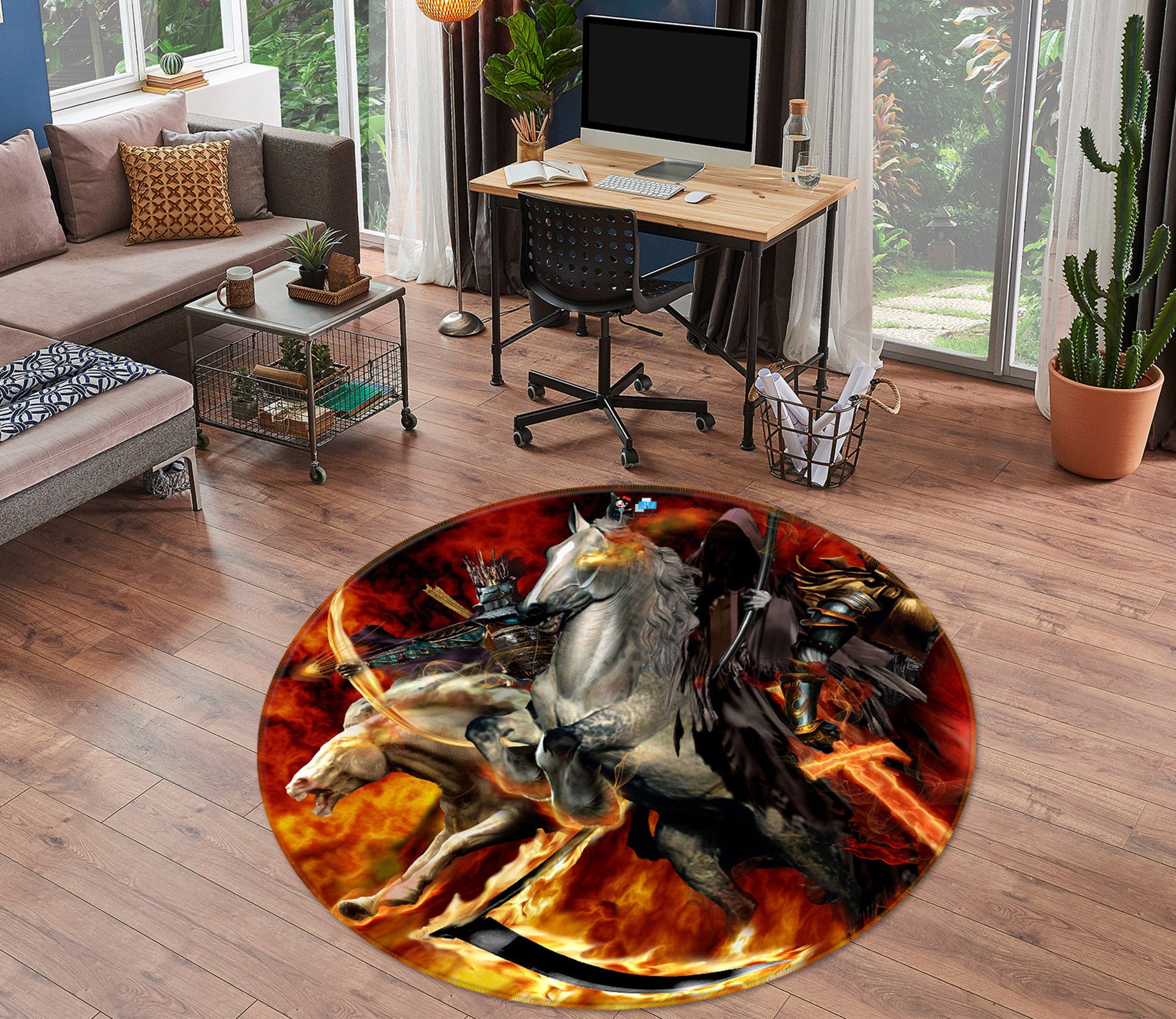 3D Knight Horse 8392 Ruth Thompson Rug Round Non Slip Rug Mat