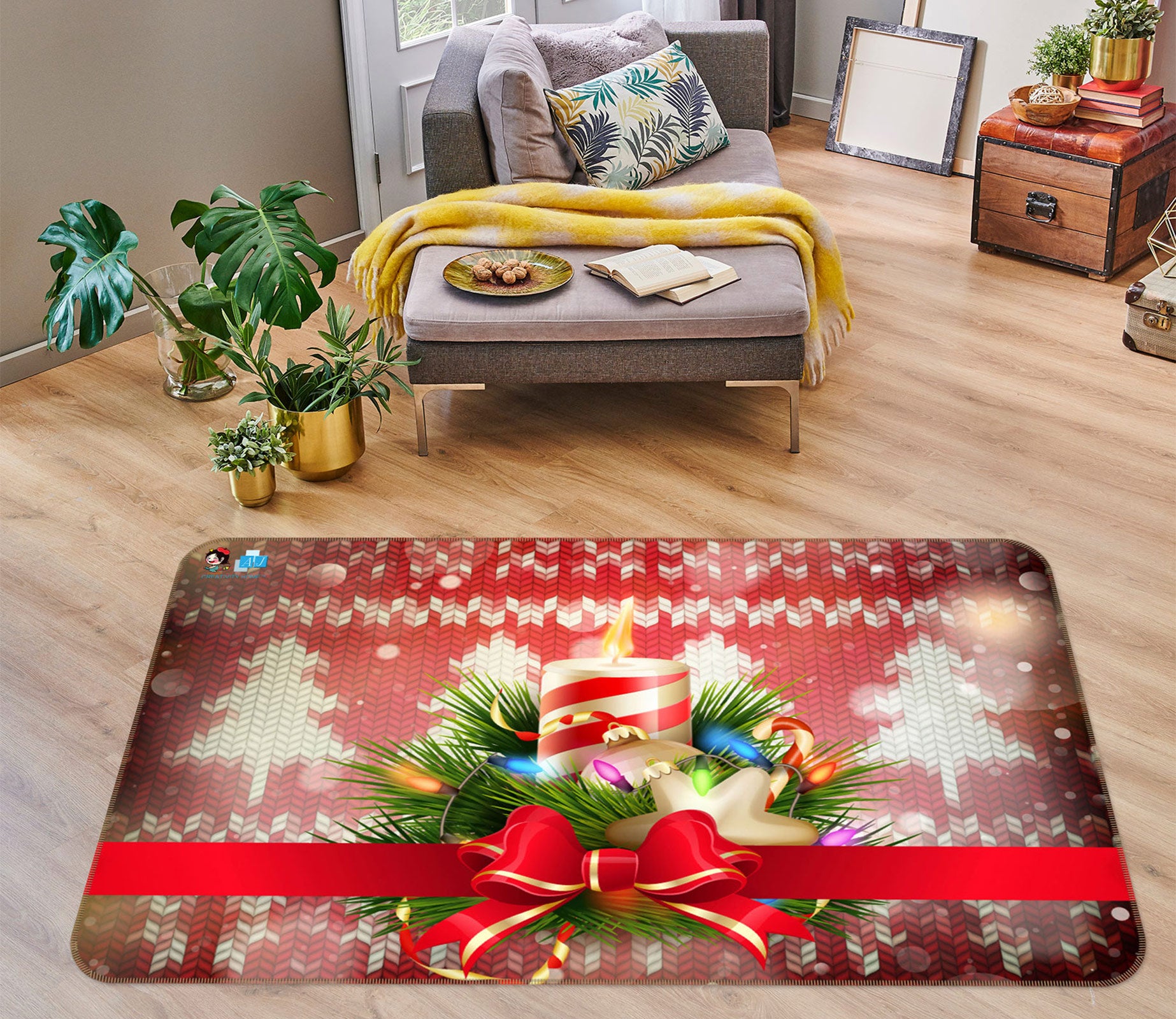 3D Candle Bow 56110 Christmas Non Slip Rug Mat Xmas