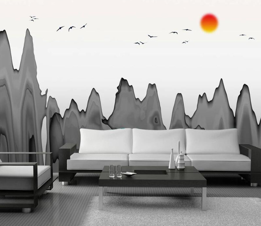3D Gray Mountain Outline 656 Wall Murals