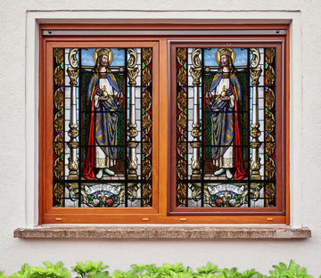 3D Religious Staff 109 Window Film Print Sticker Cling Stained Glass UV Block