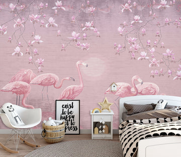 3D Flower Flamingo 1543 Wall Murals