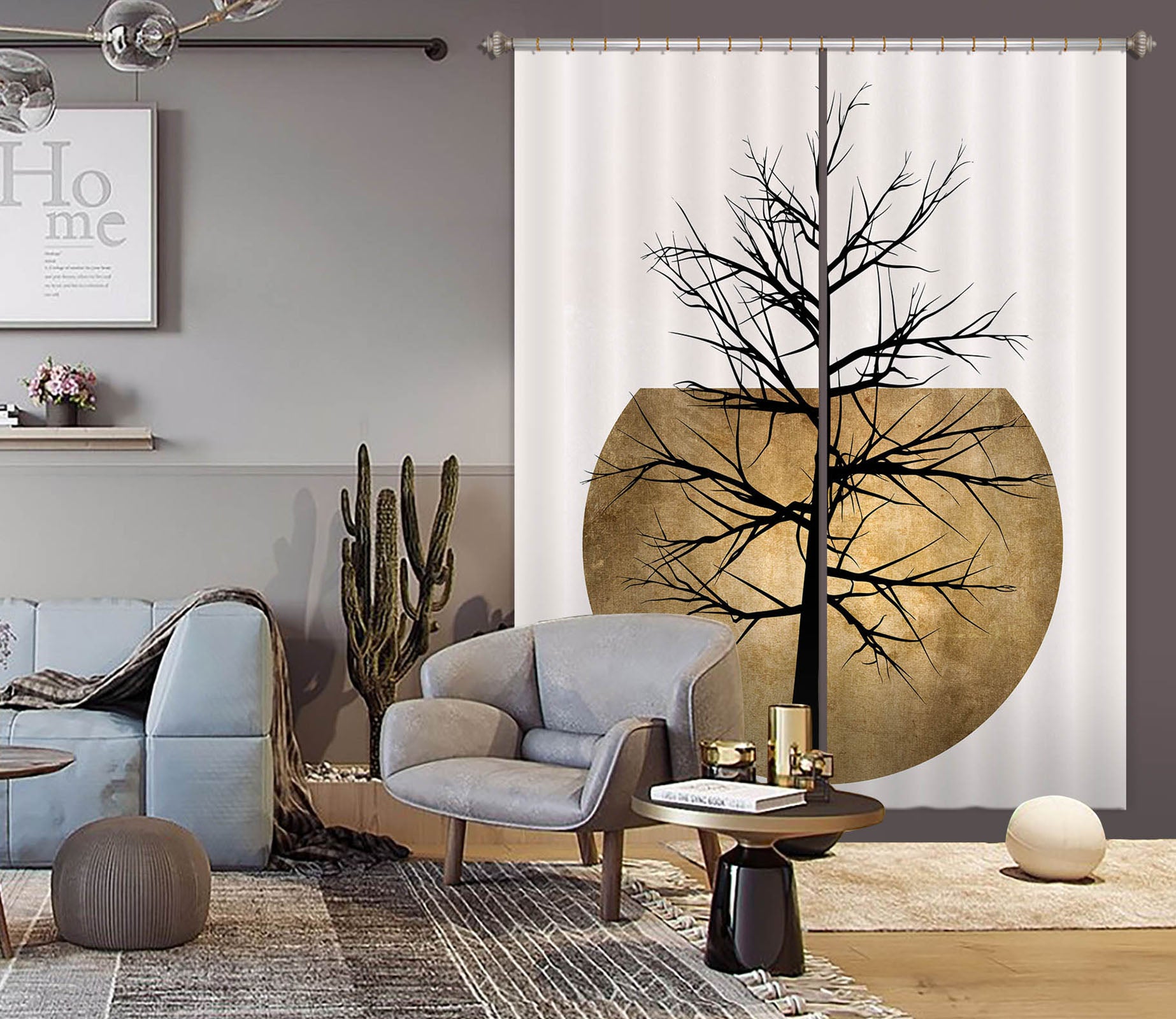 3D Golden Moon Tree 1055 Boris Draschoff Curtain Curtains Drapes