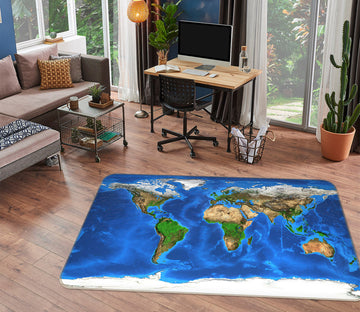 3D Green Island 268 World Map Non Slip Rug Mat