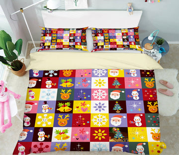 3D Colored Square Snow Deer 52103 Christmas Quilt Duvet Cover Xmas Bed Pillowcases