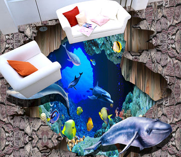 3D Marine Fish 152 Floor Mural  Self-Adhesive Sticker Bathroom Non-slip Waterproof Flooring Murals