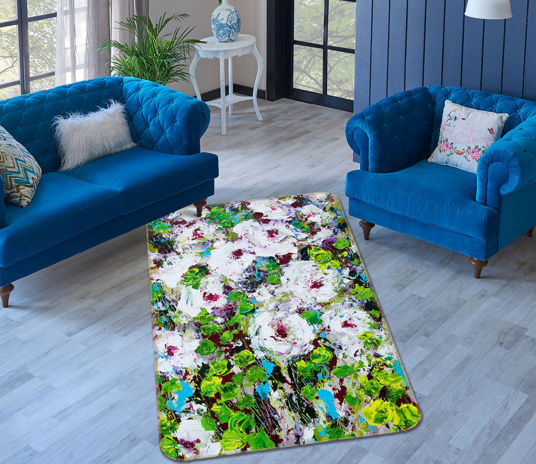 3D White Flowers 3017 Allan P. Friedlander Rug Non Slip Rug Mat