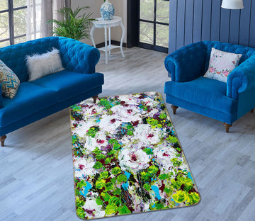 3D White Flowers 3017 Allan P. Friedlander Rug Non Slip Rug Mat
