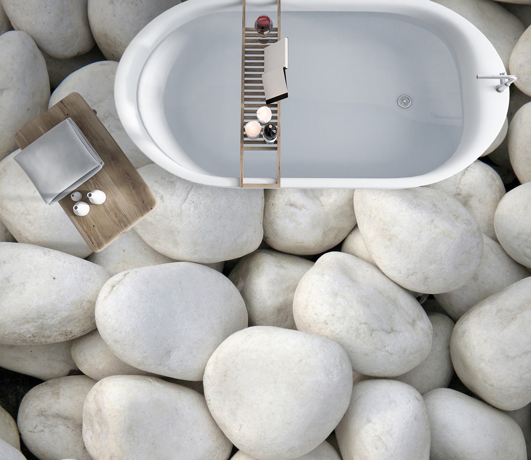 3D Textured White Pebbles 1404 Floor Mural  Wallpaper Murals Self-Adhesive Removable Print Epoxy