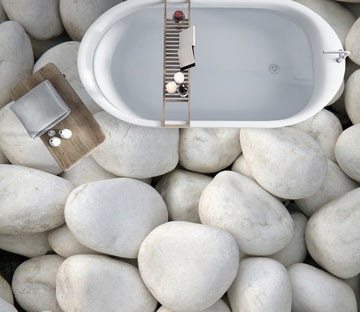 3D Textured White Pebbles 1404 Floor Mural  Wallpaper Murals Self-Adhesive Removable Print Epoxy