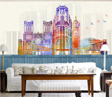 3D Color Building WC486 Wall Murals