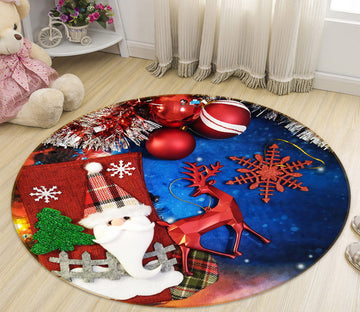 3D Santa Claus 55257 Christmas Round Non Slip Rug Mat Xmas