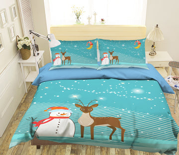 3D Snowman Deer 31124 Christmas Quilt Duvet Cover Xmas Bed Pillowcases