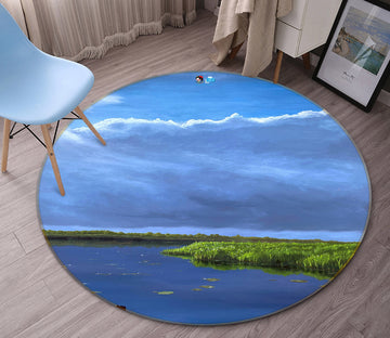 3D Blue Sky Lake Meadow 9729 Marina Zotova Rug Round Non Slip Rug Mat