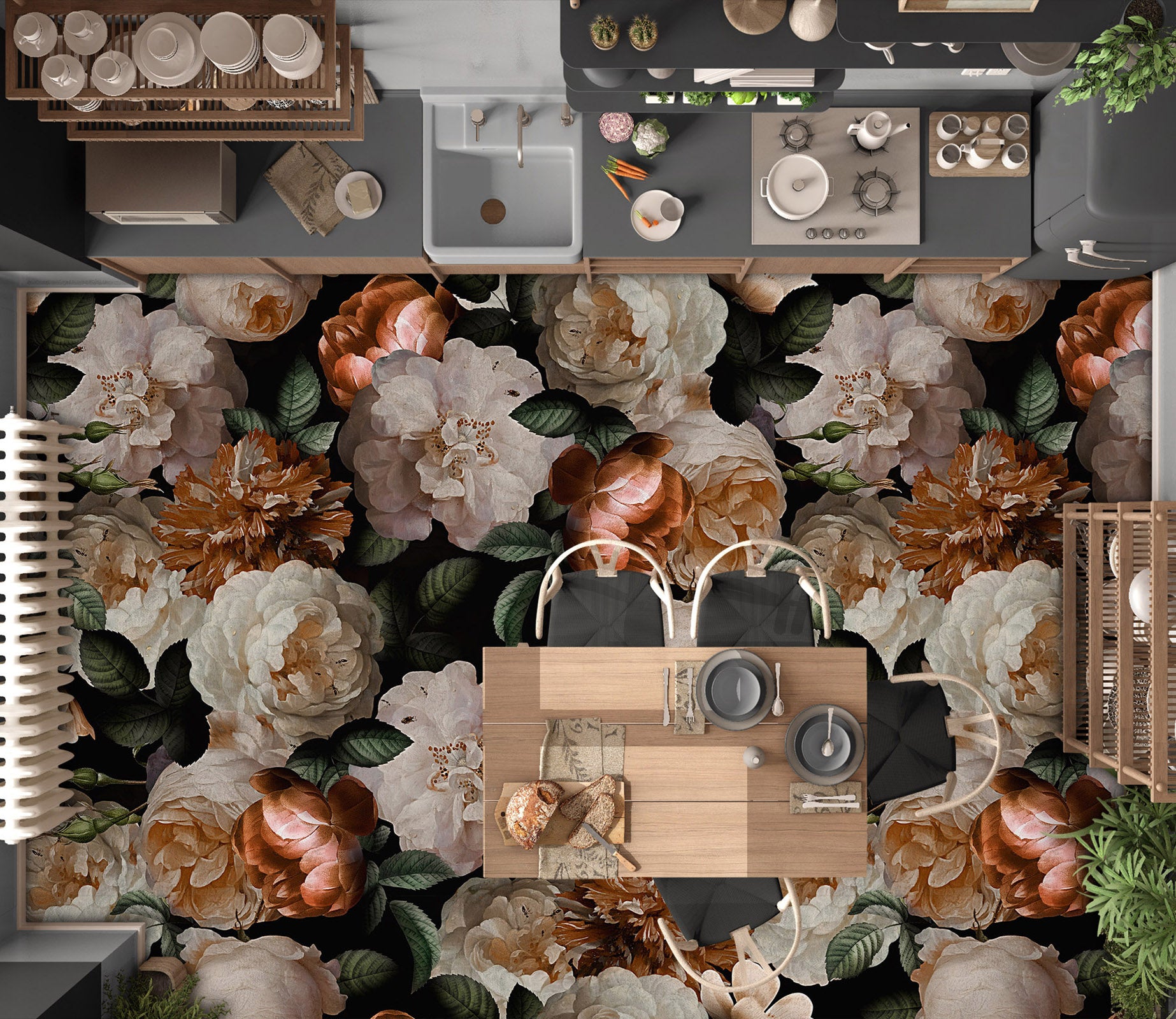 3D Flower Pattern  99187 Uta Naumann Floor Mural  Wallpaper Murals Self-Adhesive Removable Print Epoxy