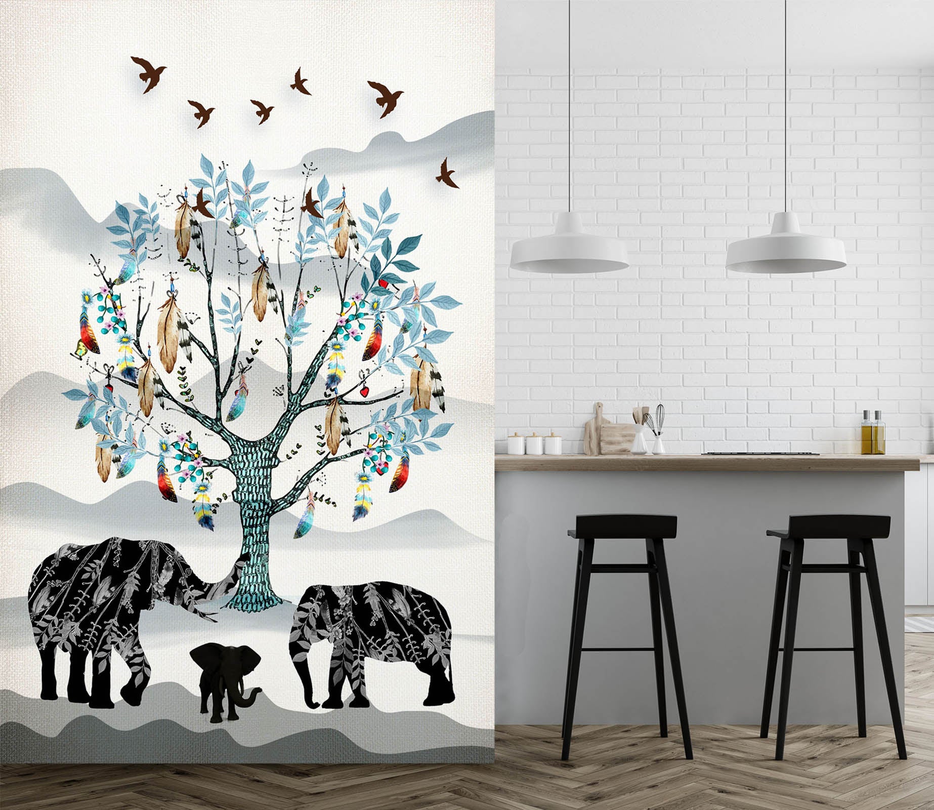 3D Baby Elephant Family 051 Wall Murals