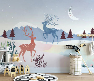 3D Blue And Red Deer 2561 Wall Murals