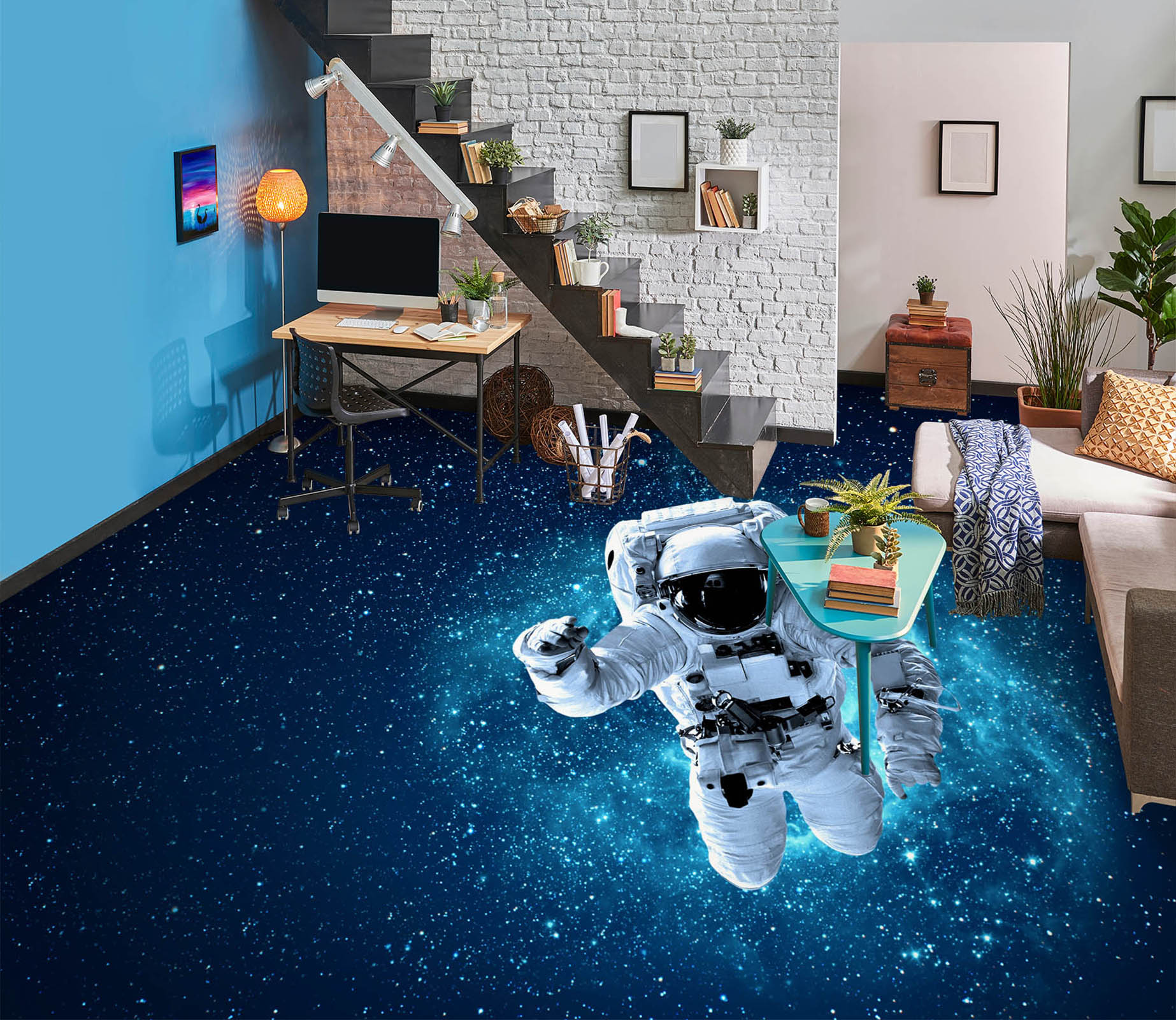 3D Brave Astronaut 1234 Floor Mural  Wallpaper Murals Self-Adhesive Removable Print Epoxy