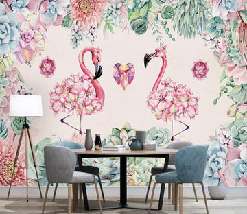 3D Flower Flamingos 953 Wall Murals