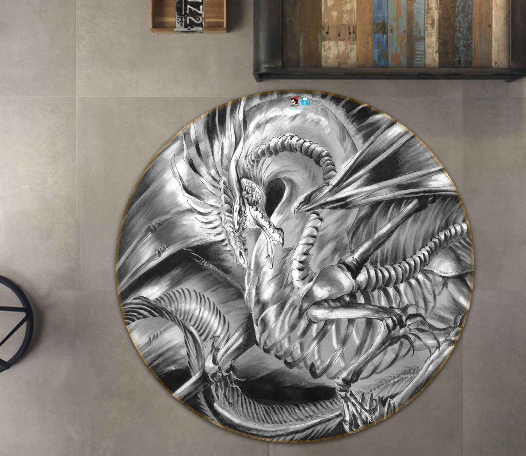 3D Gray Dragon 8361 Ruth Thompson Rug Round Non Slip Rug Mat