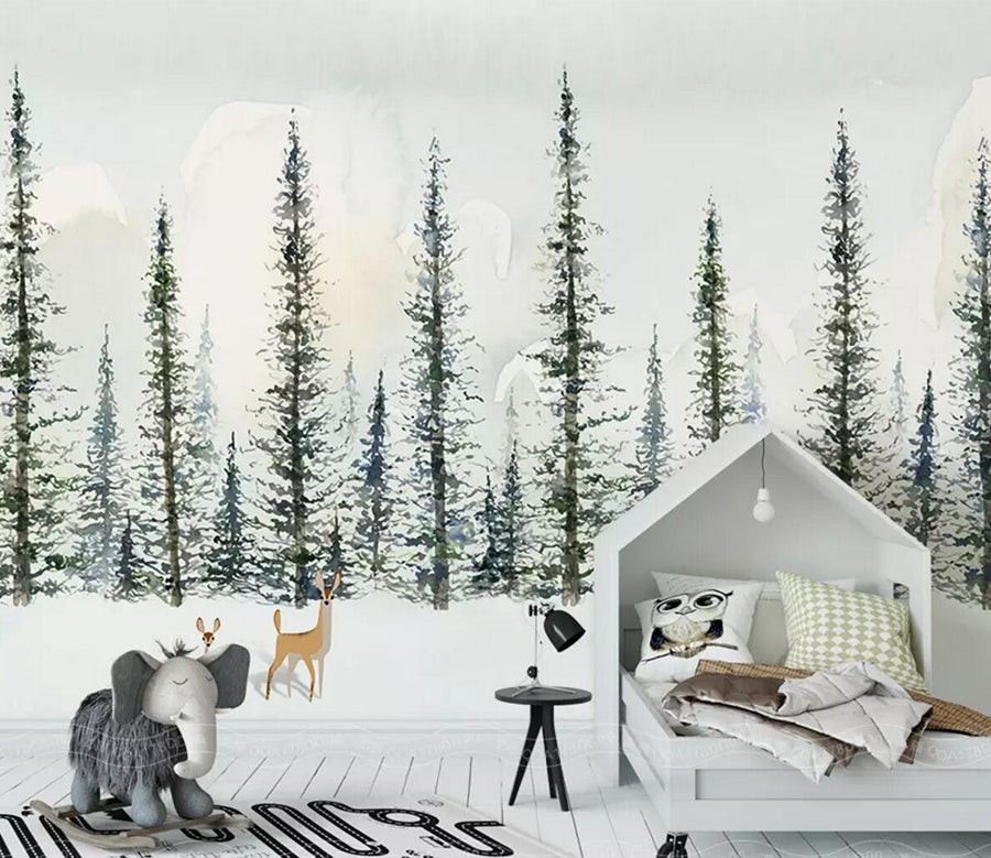 3D Forest Fawn Snow WC433 Wall Murals