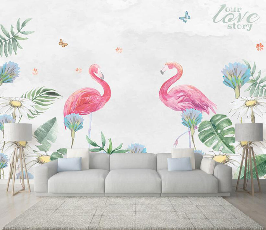 3D Love Flamingo 058 Wall Murals