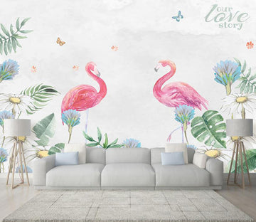 3D Love Flamingo 058 Wall Murals