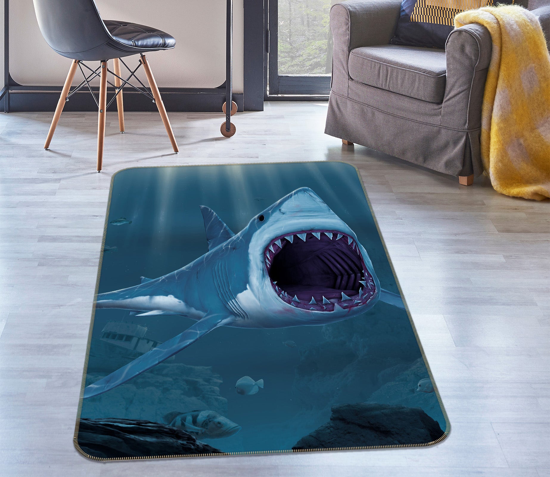 3D Shark Bite 1066 Vincent Hie Rug Non Slip Rug Mat