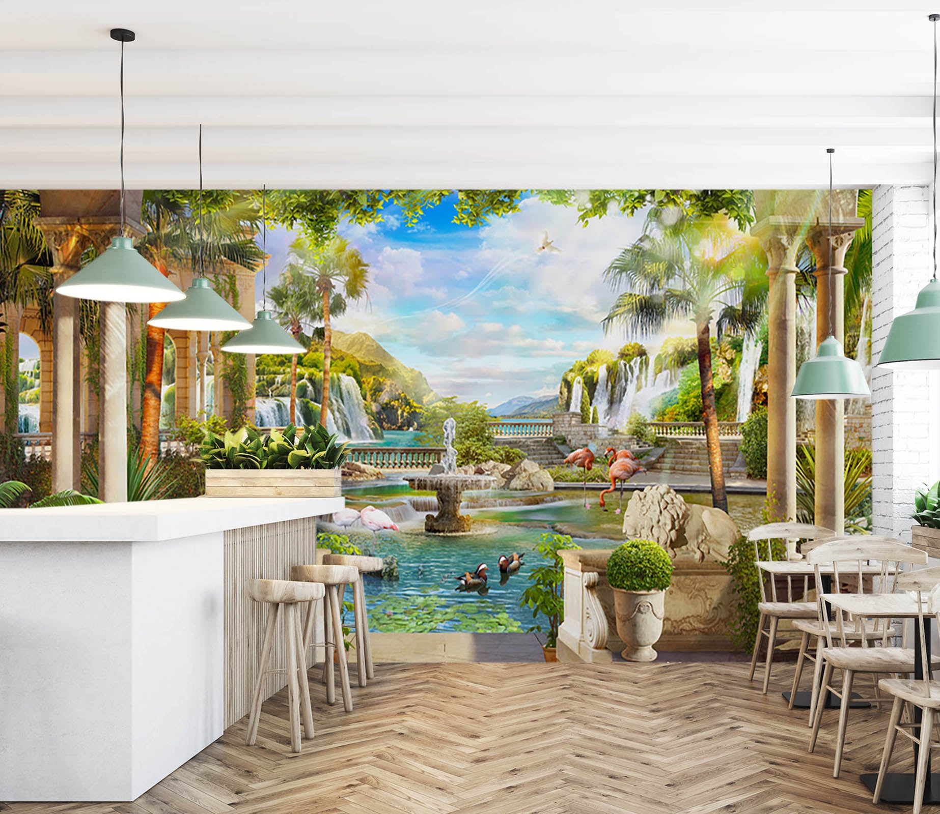 3D Fountain Flamingo 1510 Wall Murals