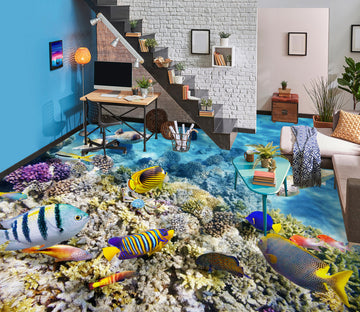 3D Free Happy Fish 707 Floor Mural  Wallpaper Murals Rug & Mat Print Epoxy waterproof bath floor