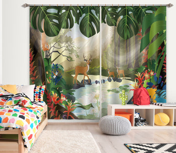 3D Green Leaf 738 Curtains Drapes