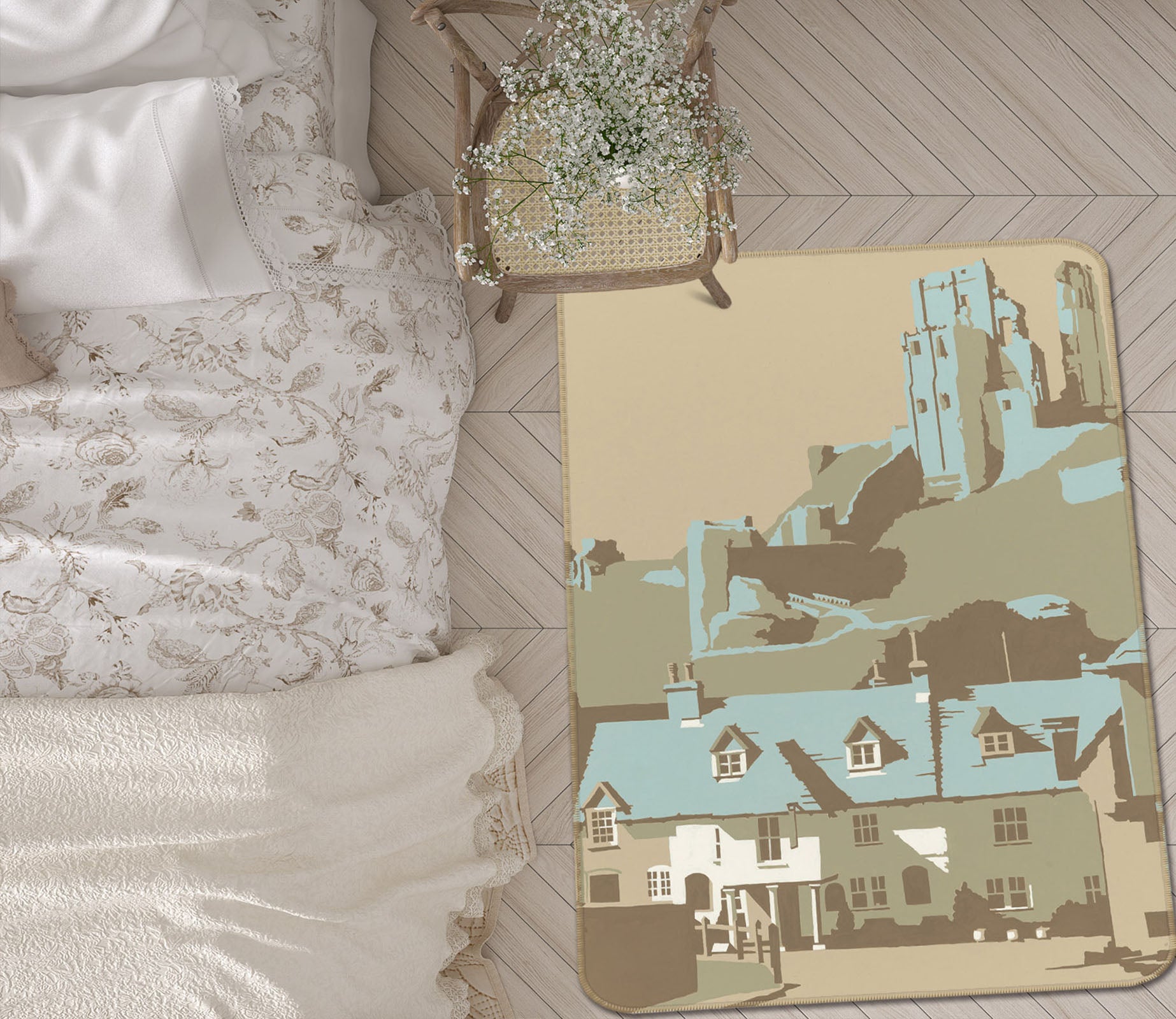 3D Corfe Castle 1112 Steve Read Rug Non Slip Rug Mat
