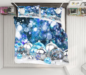 3D Blue Silver Ball 52148 Christmas Quilt Duvet Cover Xmas Bed Pillowcases