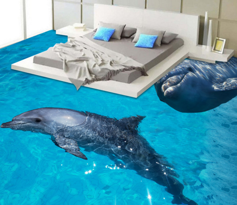 3D Grey Dolphin 386 Floor Mural  Wallpaper Murals Rug & Mat Print Epoxy waterproof bath floor