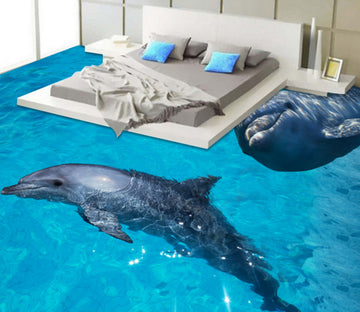 3D Grey Dolphin 386 Floor Mural  Wallpaper Murals Rug & Mat Print Epoxy waterproof bath floor