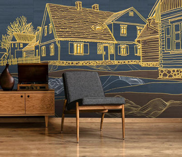 3D Golden Outline 137 Wall Murals