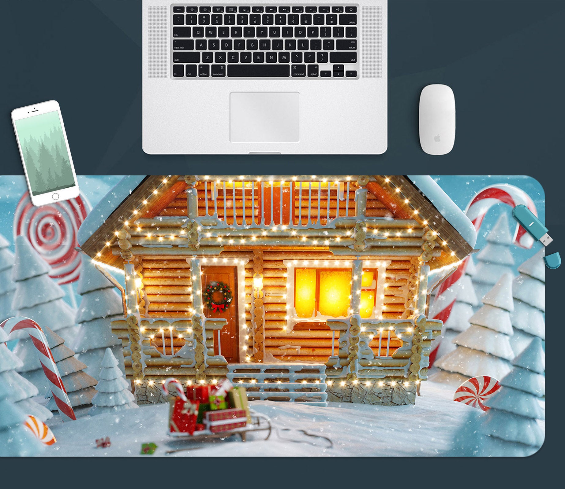 3D Snow House 53201 Christmas Desk Mat Xmas